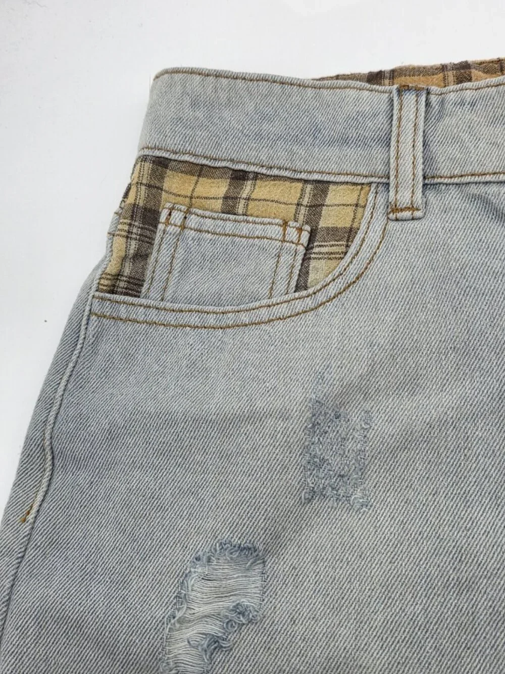 POL Womens Jean Shorts Size Large Patchwork Cut Off Button Fly Distressed Denim